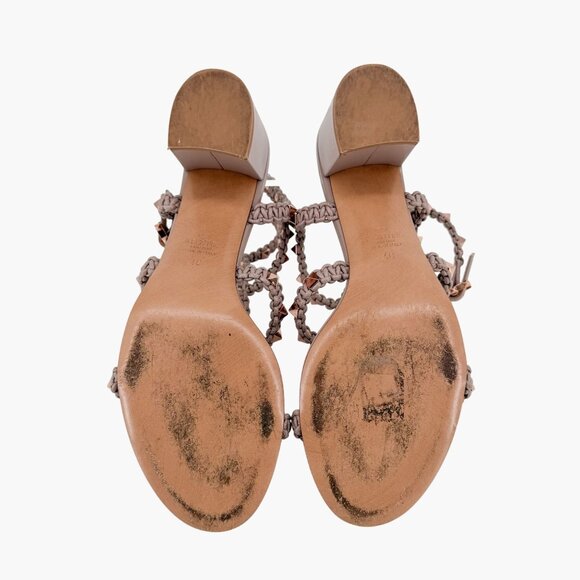 Valentino Garavani Rockstud Braided Caged Block Heel Sandals Beige Size 40 US 10 - Picture 13 of 15